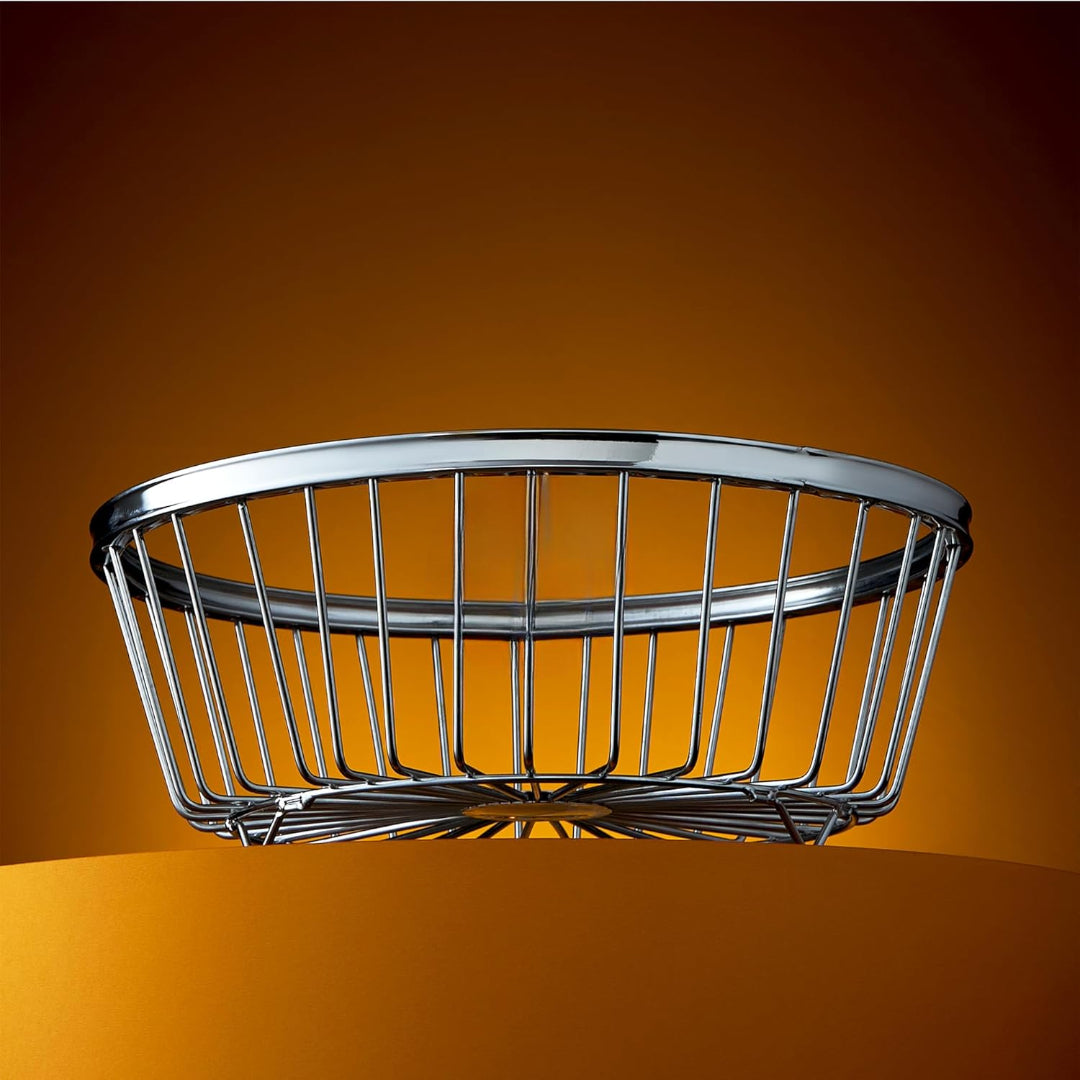 Stainless Steel Round Fruit Basket | Fruits Basket for Dining Table | Fruit & Vegetables Basket | (Diameter 31cm, Height - 14cm)