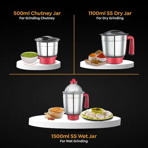 Prestige 750 Watts Regal Mixer Grinder with 3 Stainless Steel Jars| Appealing Design| Sturdy Handles| Red and Black