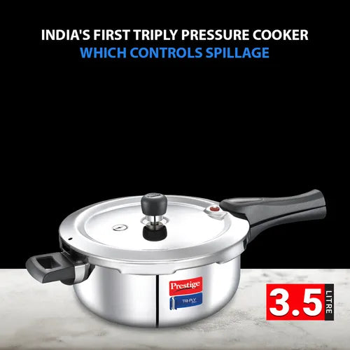 Prestige Svachh Triply Outer Lid Pressure Cooker with Unique Deep Lid for Spillage Control, 3.5 Litre, Silver