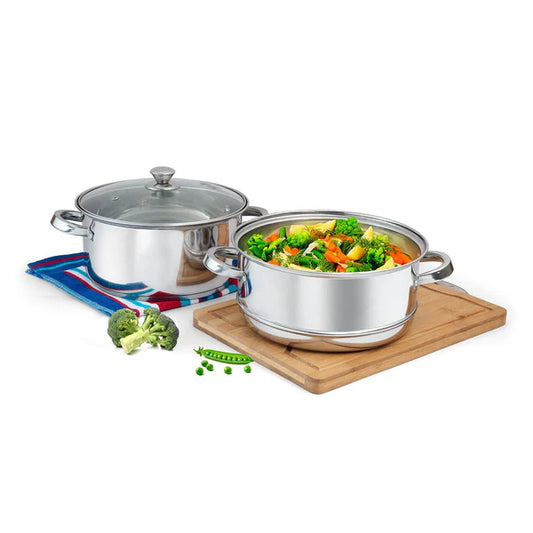 All Rounder Steamer Two Tier (18cm) | Momo/Modak Maker With Glass Lid & Riveted Handles 18cm (Induction And Gas Stove Friendly)