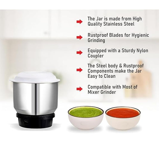 Heavy Quality Chutney Jar Suitable For All Mixer Grinder (Stainless Steel) Mixi Jar Small Size POSTO JAR (1, Curved), Silver