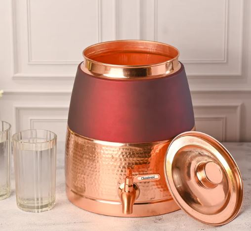 Copper Half Hammered Water Dispenser – Premium (10 liter)