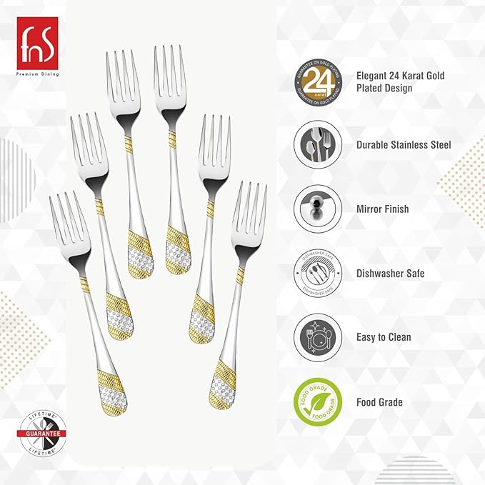 FnS Imperio Teaspoon 24 Karat Partial Gold Plating for Tea, Coffee and Spices SET OF 6