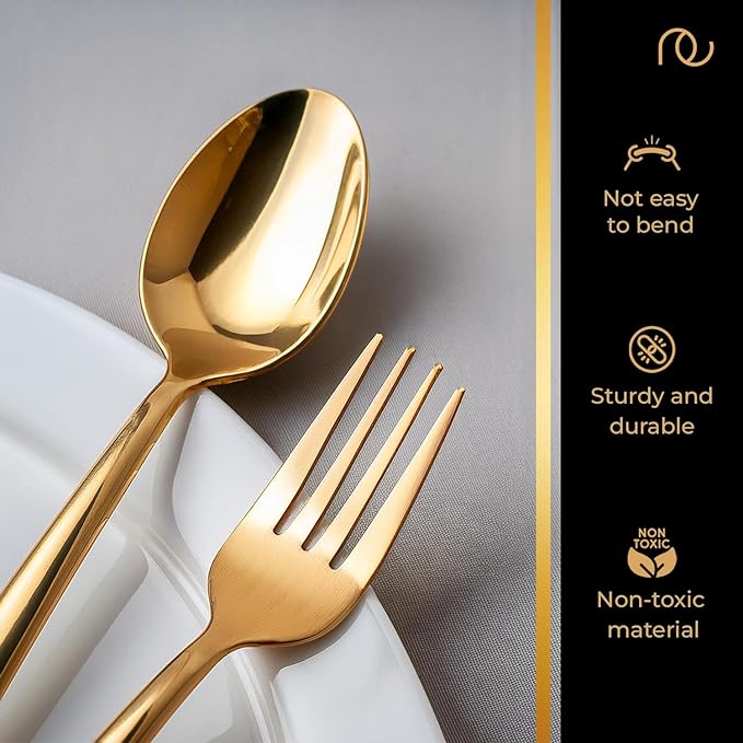 Cutlery (Set of 12, Stainless Steel PVD Gold Spoons - 6 and Forks - 6), 100% Food Grade, Non Toxic, Anti-Rust, Dishwasher Safe, Perfect Gifting Set for All Occasions