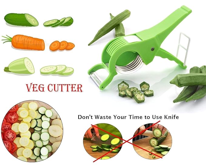2 in 1 Vegetable and Fruit Multi Cutter, Peeler, Slicer Easy Slicing Sharp Stainless Steel 5 Blade Multifunctional Kitchen Tool (Pack of 1)