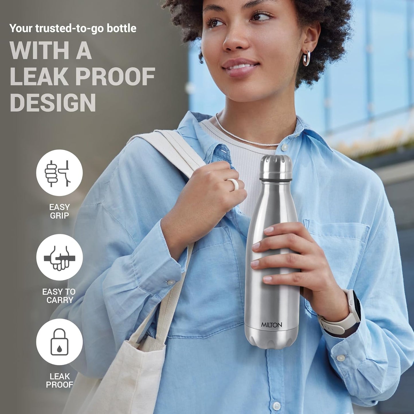 Milton Duo DLX 1000 Thermosteel Water Bottle 1 LTR, 24 Hr Hot and Cold I Leak Proof Lid, ISI Certified I Vacuum Insulated I for Office, Gym, School I Silver