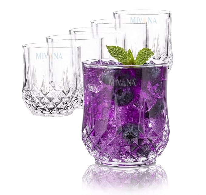 300ml Italian Premium Juice Glasses and Transparent Water Glass Medium Size Tumbler Glasses for Drinking Water and Cocktails, Diamond Design Glass Water Glass Set of 6 (Lining, Set of 6)