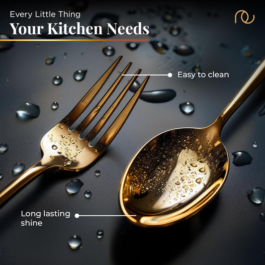 Cutlery (Set of 12, Stainless Steel PVD Gold Spoons - 6 and Forks - 6), 100% Food Grade, Non Toxic, Anti-Rust, Dishwasher Safe, Perfect Gifting Set for All Occasions
