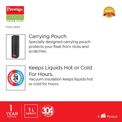 Prestige Thermopro PFSL 4 Stainless Steel Vacuum Flask, 1 L (Silver)