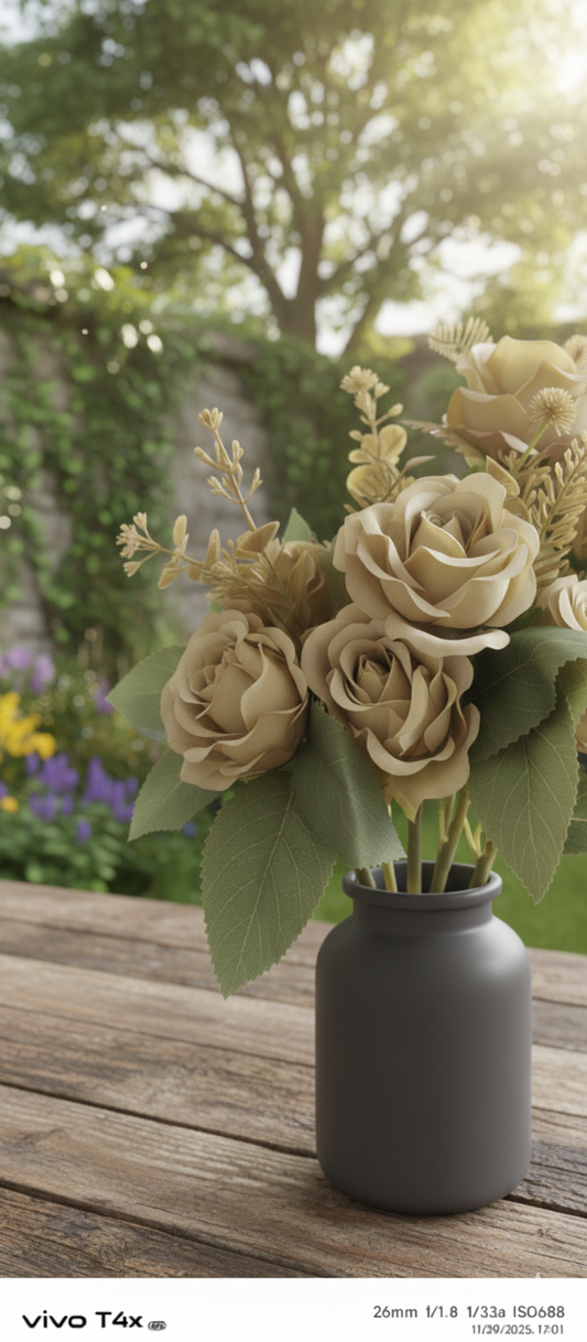 Timeless Elegance: Cream Faux Roses Artificial Flowers for Decoration Rose Flower Bunch for vase/Pot, Home/Office Decor, Gift, Artificial Plant, Craft, Without Vase