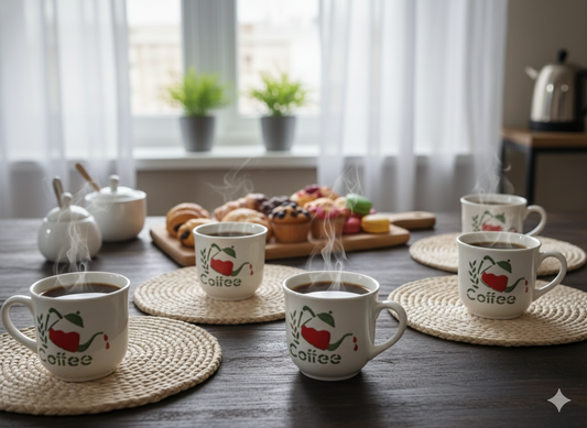 Artisan Brew 6-Piece Coffee Mug Set – Playful Illustrated "Coffee" Series