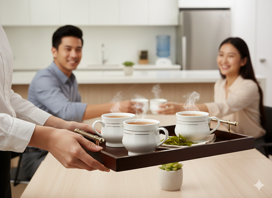 Artisanal Stone-Patterned Ceramic Tea Cup Set of 6