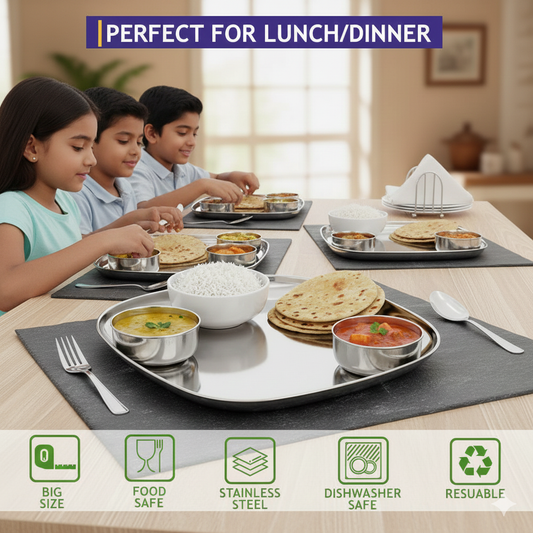 Premium Stainless Steel Swage Dinner Plates /SQUARE/STEEL/HEAVY