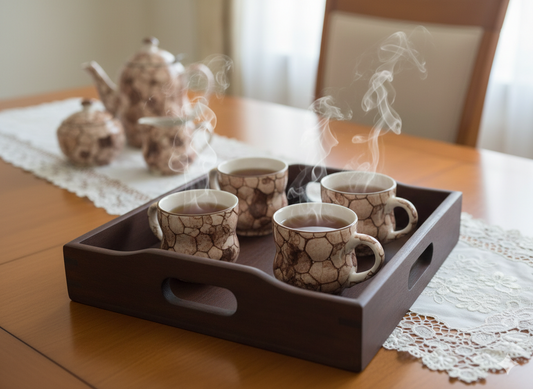 Premium Earth-Tone Marble Ceramic Cup Set (Pack of 6)