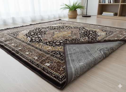 Timeless Elegance: 5x7 Classic Medallion Rug in Deep Brown & Gold And Teal and Ebony