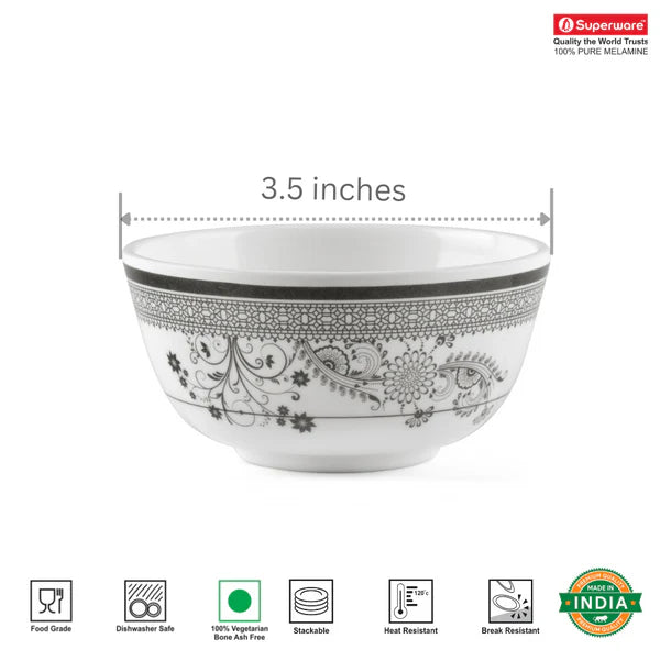 SUPERWARE | Pure Melamine | Katori - SILVER LACE (3.5") | Stain Free, Glazed Finish