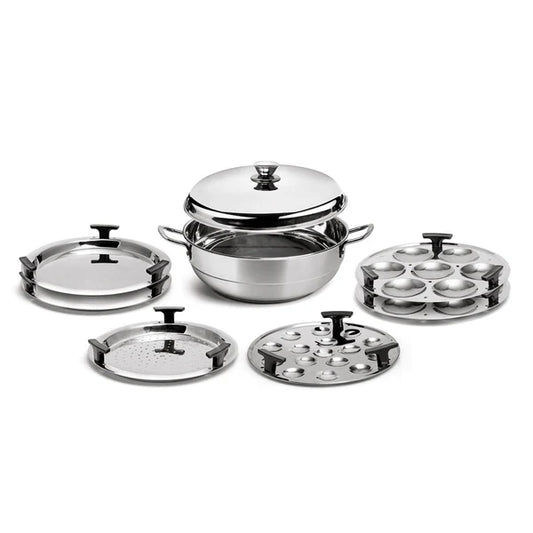 7 Pcs. All Rounder Multi Kadhai | Induction Bottom | All-in-One Stainless Steel Kadhai