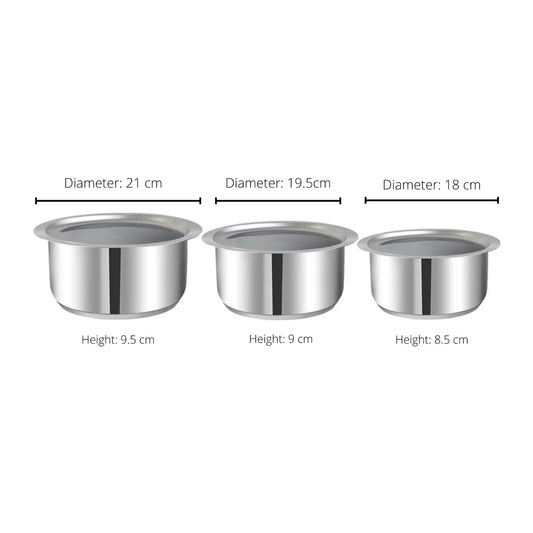 Vinod Stainless Steel, Sandwich Bottom, 3 pc Tope Set with Lids (Induction Friendly)