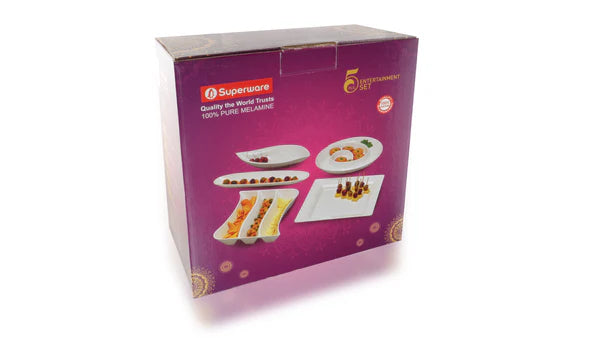 SUPERWARE | Pure Melamine |SERVING SET | Entertainment Set | 5 Pcs | Stain free, Glazed Finish