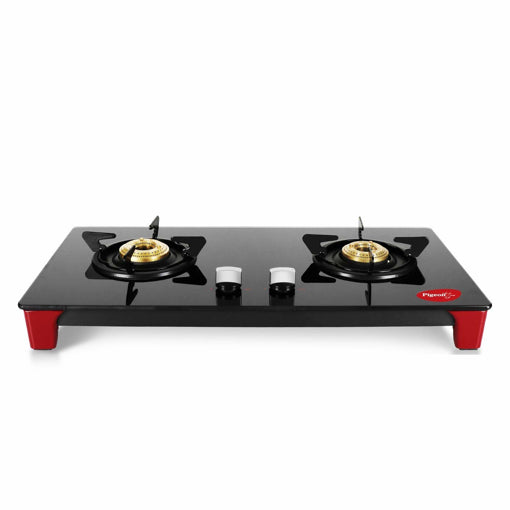 Pigeon Infinity Gas Cooktop with Glass Top and Stainless Steel body 2 Burner Gas Stove, Manual Ignition, Black