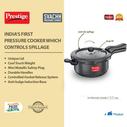 Prestige Svachh Hard Anodised Spillage Control Senior Pressure Cooker, 5 L (Black)