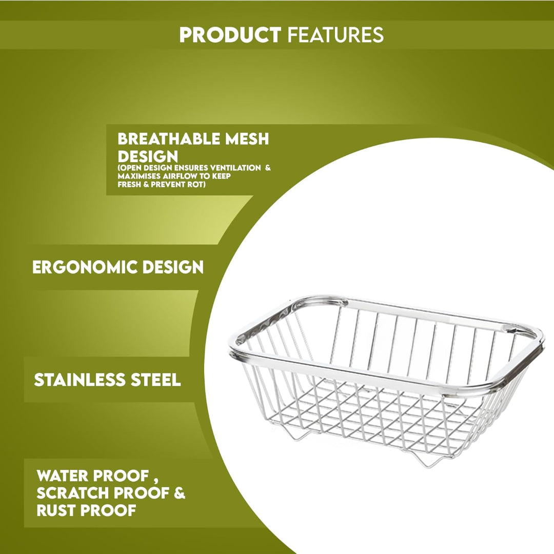 Stainless Steel Square Fruit Basket | Fruits Basket for Dining Table | Fruit & Vegetables Basket | Size - Length - 35.5cm, Width - 30.5cm, Height - 12cm