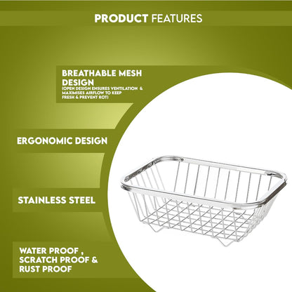 Stainless Steel Square Fruit Basket | Fruits Basket for Dining Table | Fruit & Vegetables Basket | Size - Length - 35.5cm, Width - 30.5cm, Height - 12cm