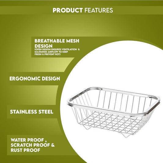 Stainless Steel Square Fruit Basket | Fruits Basket for Dining Table | Fruit & Vegetables Basket | Size - Length - 35.5cm, Width - 30.5cm, Height - 12cm