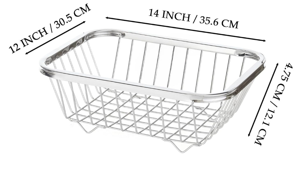 Stainless Steel Square Fruit Basket | Fruits Basket for Dining Table | Fruit & Vegetables Basket | Size - Length - 35.5cm, Width - 30.5cm, Height - 12cm