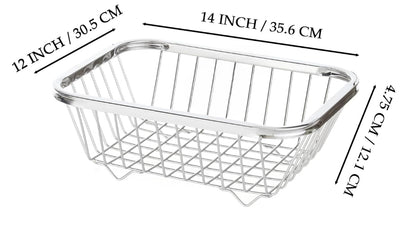 Stainless Steel Square Fruit Basket | Fruits Basket for Dining Table | Fruit & Vegetables Basket | Size - Length - 35.5cm, Width - 30.5cm, Height - 12cm