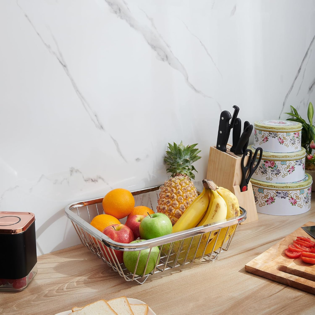 Stainless Steel Square Fruit Basket | Fruits Basket for Dining Table | Fruit & Vegetables Basket | Size - Length - 35.5cm, Width - 30.5cm, Height - 12cm