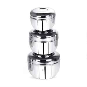 Heavy Gauge Mirror Finish Apple Shape Storage Containers, Set Of 3Pcs, (500Ml, 750Ml, 1200Ml), Silver