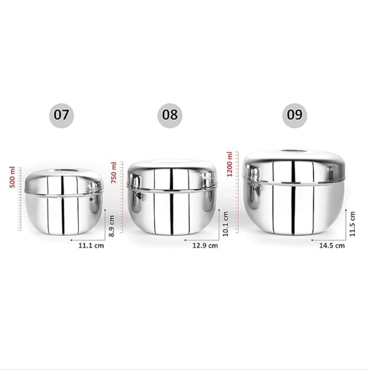 Heavy Gauge Mirror Finish Apple Shape Storage Containers, Set Of 3Pcs, (500Ml, 750Ml, 1200Ml), Silver