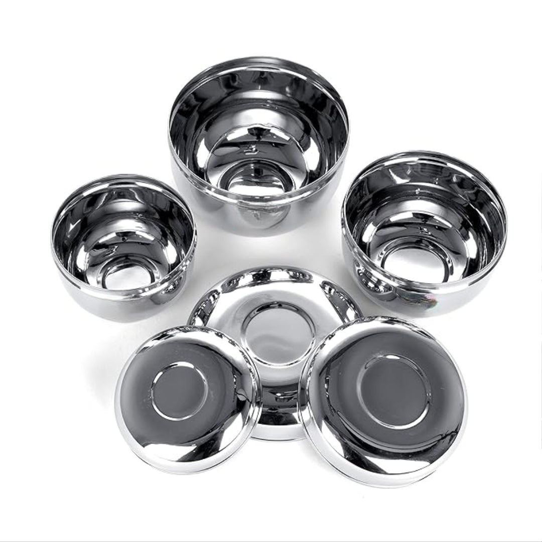 Heavy Gauge Mirror Finish Apple Shape Storage Containers, Set Of 3Pcs, (500Ml, 750Ml, 1200Ml), Silver