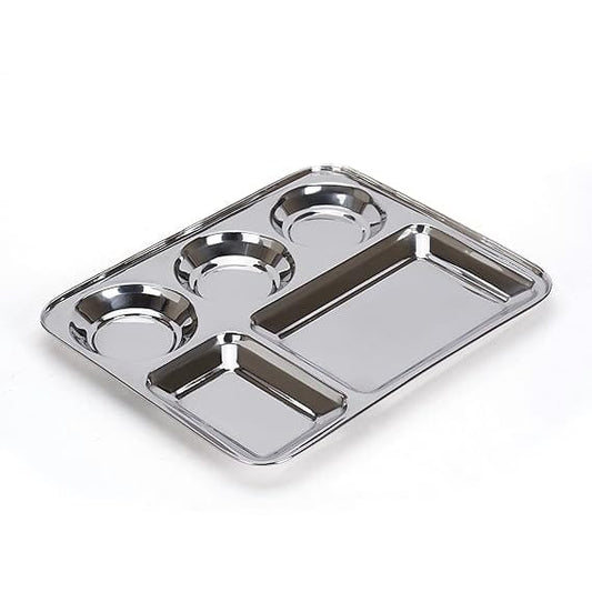 Stainless Steel Rectangular 5 in 1 Compartment Lunch/Dinner Plate  Silver