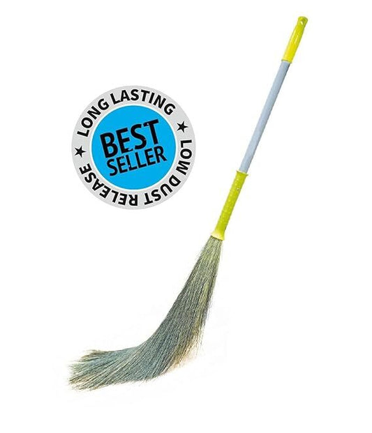 Clean Joy Eco Friendly Grass Broom Stick Plastic Handle Jumbo Size I King Size (Phool Jhadu, Mop) for All Floor Cleaning Prime