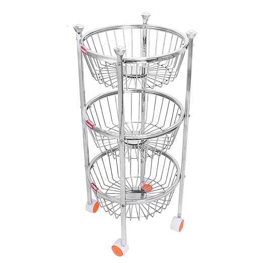 Stainless Steel Fruits and Vegetables Round Trolley (Silver)Wt-2.8kg-3.10kg