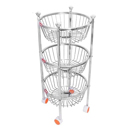 Stainless Steel Fruits and Vegetables Round Trolley (Silver)Wt-2.8kg-3.10kg