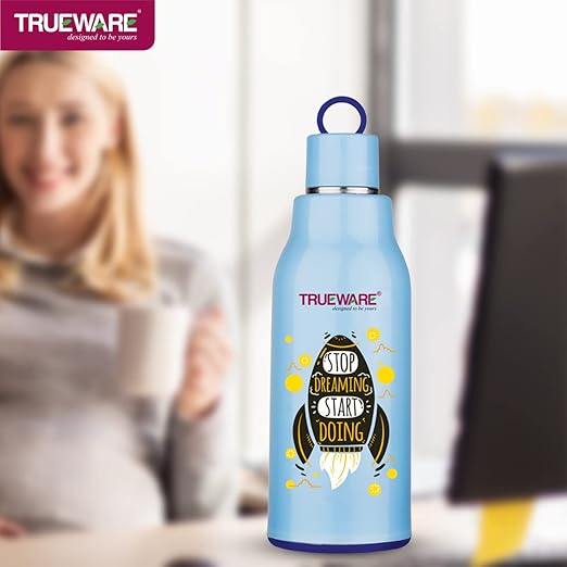 Trueware Atom 800 Insulated Inner Stainless Steel Water Bottle, 800 ml, Stainless steel finish|Black | Leak Proof | BPA Free | Hot or Cold for Hours | Office | Gym | Hiking | Treking | Travel Bottle