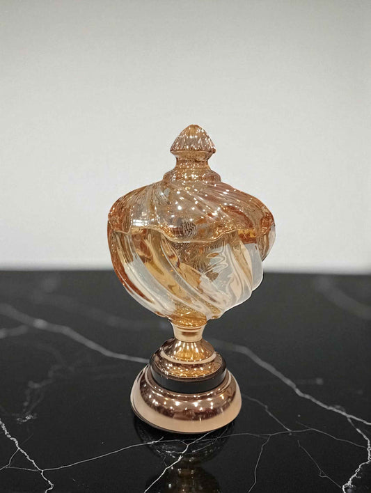 Golden Crystal Candy Jar with Lid & Pedestal Stand