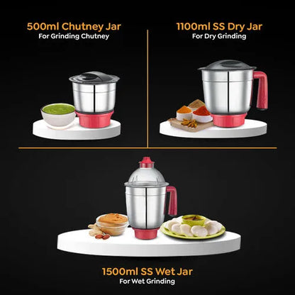 Prestige 750 Watts Regal Mixer Grinder with 3 Stainless Steel Jars| Appealing Design| Sturdy Handles| Red and Black