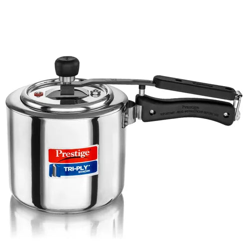 Prestige 3 L Tri-Ply Svachh Inner Lid Pressure Cooker| Gas and Induction Compatible| Spillage Control| Even Heat Distribution| Low Cooking Oil| Faster Cooking| 5 Years Warranty| Silver