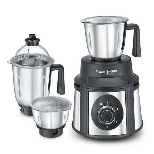 Prestige Endura 1000W Mixer Grinder with Ball Bearing Technology | Stainless Steel 3 Jars with Flow breakers | Overload protection | Black & Silver