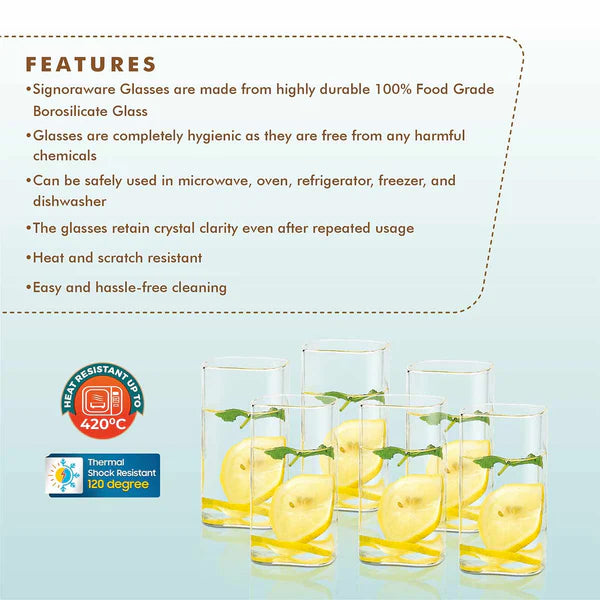 ILUSION Glass Square Big 330ml BOROSILICATE GLASS (Set/6)
