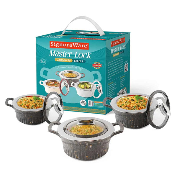 Master Lock Casserole Set of 3 (1000 ml+1500ml+2000ml) | Gifting Set