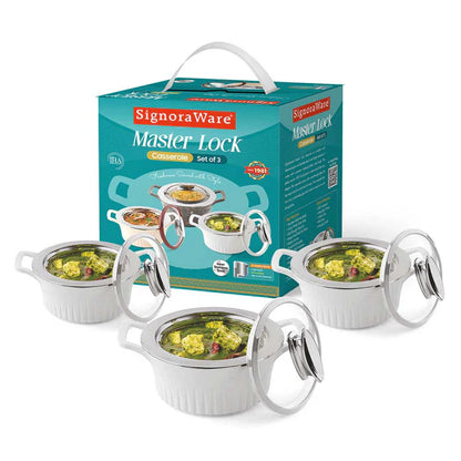 Master Lock Casserole Set of 3 (1000 ml+1500ml+2000ml) | Gifting Set