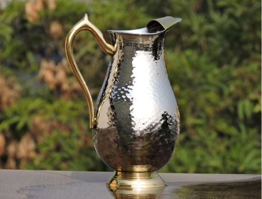 Pure Steel Mughlai Style Jug with Pure brass detailing for Water Storage and Serving Water at Parties