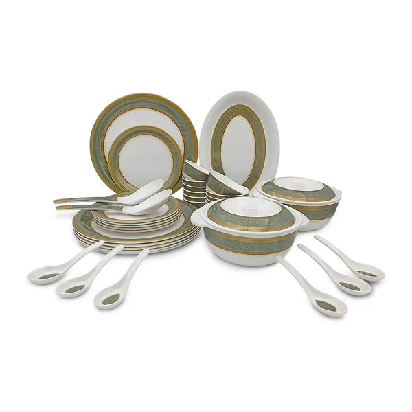 SUPERWARE | Pure Melamine | BRIDAL COLLECTION| Dinner Set - Bridal-Green | Set Of 37 Pcs. | Stain Free, Glazed Finish