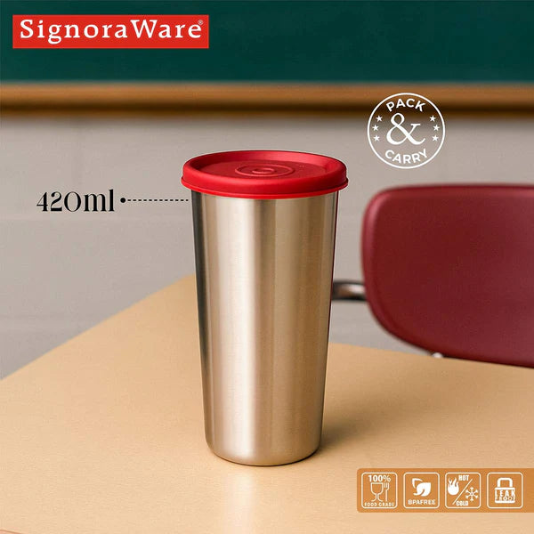Tumbler (Steel) 420 ml. |Drinking Cup | Reusable Travel Tumbler With Leakproof Lid | To-Go Drink Cups for Juice, Smoothie, Iced Coffee, Milkshake, Cold Drinks & Snacks