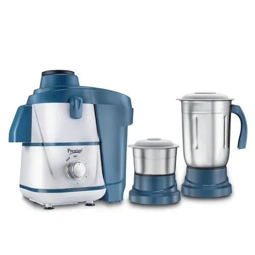 Prestige Breeze 500W Juicer Mixer Grinder with 2 Stainless Steel Jars|Detachable Pulp Collector|Double Lock System|Efficient Stainless Steel Sieve|Juice Outlet|Blue & White